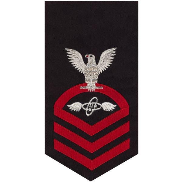 Navy E7 MALE Rating Badge: Aviation Electronics Technician - seaworthy red on blue - Hooyah Woodworks LLC