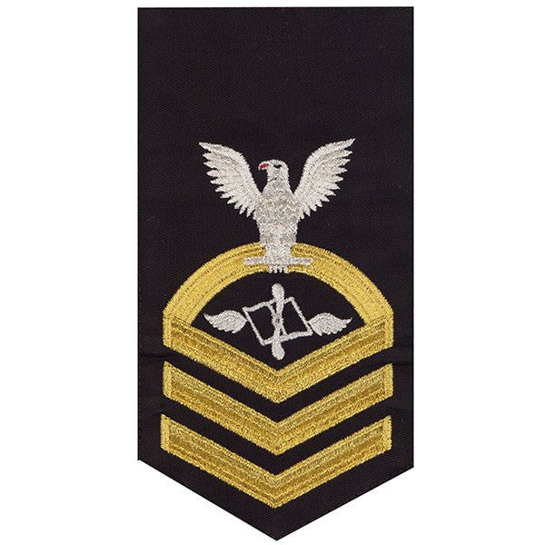 Navy E7 MALE Rating Badge: Aviation Maintenance Administrationman - seaworthy gold on blue - Hooyah Woodworks LLC