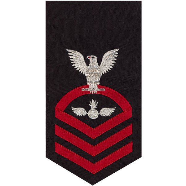 Navy E7 MALE Rating Badge: Aviation Ordnanceman - seaworthy red on blue - Hooyah Woodworks LLC