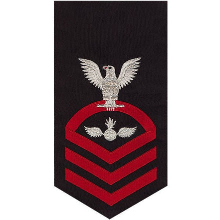 Navy E7 MALE Rating Badge: Aviation Ordnanceman - seaworthy red on blue - Hooyah Woodworks LLC