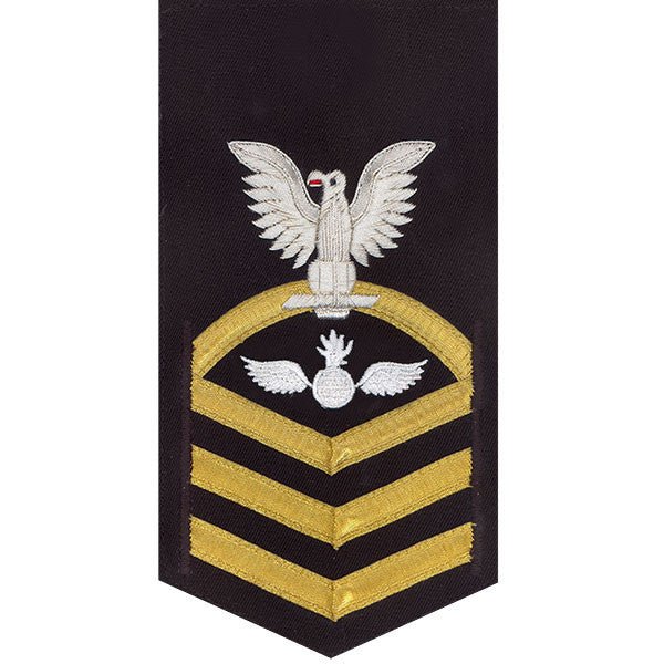 Navy E7 MALE Rating Badge: Aviation Ordnanceman - vanchief on blue - Hooyah Woodworks LLC