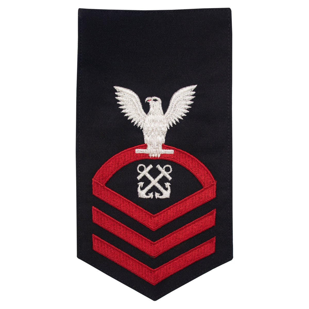 Navy E7 MALE Rating Badge: Boatswains Mate - seaworthy red on blue - Hooyah Woodworks LLC