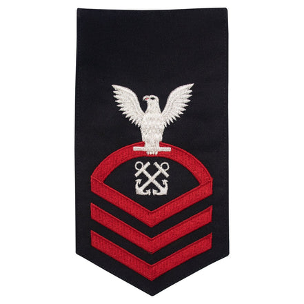 Navy E7 MALE Rating Badge: Boatswains Mate - seaworthy red on blue - Hooyah Woodworks LLC