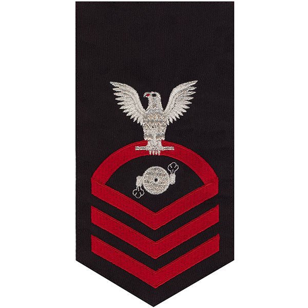 Navy E7 MALE Rating Badge: Boiler Technician - seaworthy red on blue - Hooyah Woodworks LLC