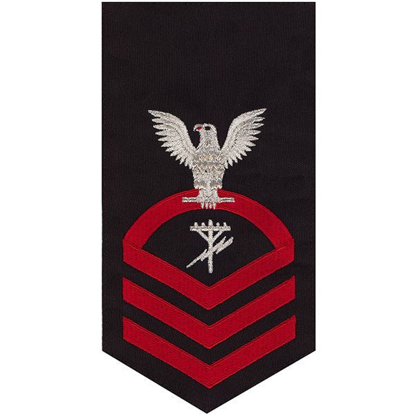 Navy E7 MALE Rating Badge: Construction Electrician - seaworthy red on blue - Hooyah Woodworks LLC