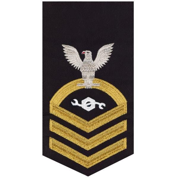 Navy E7 MALE Rating Badge: Construction Mechanic - seaworthy gold on blue - Hooyah Woodworks LLC