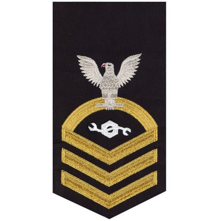 Navy E7 MALE Rating Badge: Construction Mechanic - seaworthy gold on blue - Hooyah Woodworks LLC