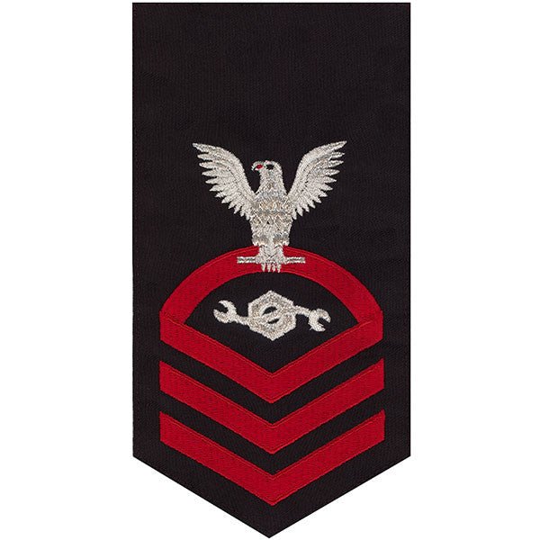 Navy E7 MALE Rating Badge: Construction Mechanic - seaworthy red on blue - Hooyah Woodworks LLC