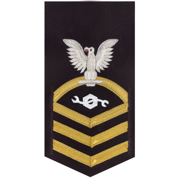Navy E7 MALE Rating Badge: Construction Mechanic - vanchief on blue - Hooyah Woodworks LLC
