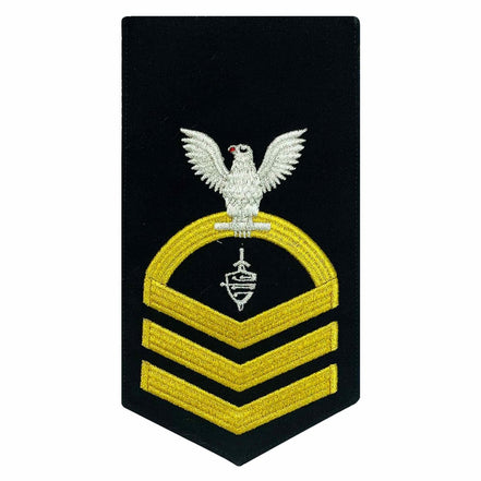 Navy E7 MALE Rating Badge: CWT Cyber Warfare Technician - seaworthy gold on blue - Hooyah Woodworks LLC