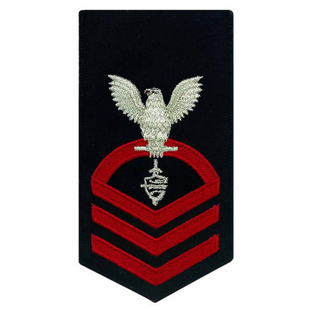 Navy E7 MALE Rating Badge: CWT Cyber Warfare Technician- seaworthy red on blue - Hooyah Woodworks LLC