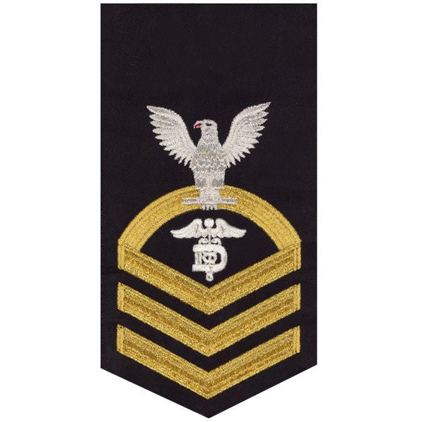 Navy E7 MALE Rating Badge: Dental Technician - seaworthy gold on blue - Hooyah Woodworks LLC