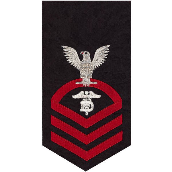 Navy E7 MALE Rating Badge: Dental Technician - seaworthy red on blue - Hooyah Woodworks LLC
