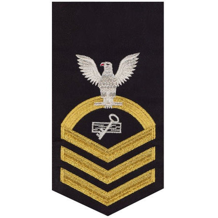Navy E7 MALE Rating Badge: Disbursing Clerk - seaworthy gold on blue - Hooyah Woodworks LLC