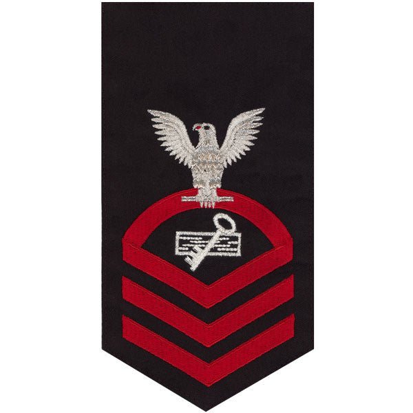 Navy E7 MALE Rating Badge: Disbursing Clerk - seaworthy red on blue - Hooyah Woodworks LLC