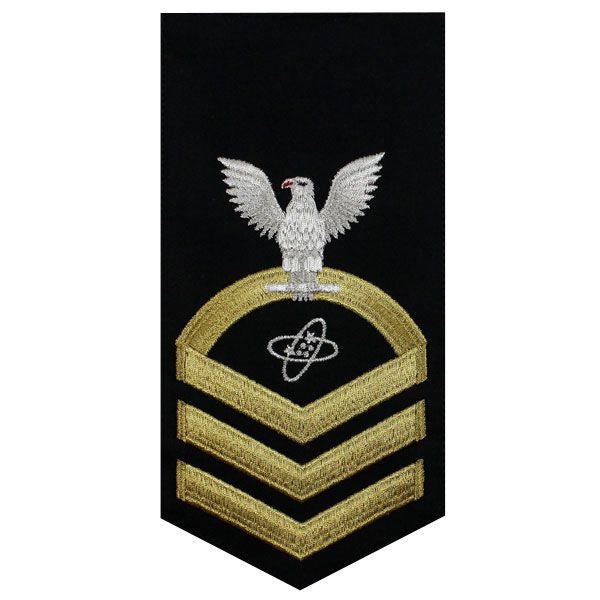 Navy E7 MALE Rating Badge: Electronics Technician - seaworthy gold on blue - Hooyah Woodworks LLC