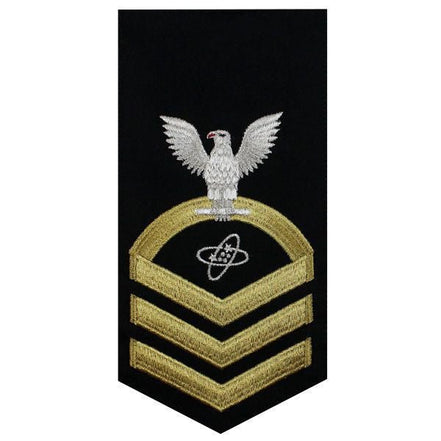 Navy E7 MALE Rating Badge: Electronics Technician - seaworthy gold on blue - Hooyah Woodworks LLC