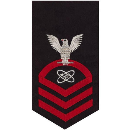 Navy E7 MALE Rating Badge: Electronics Technician - seaworthy red on blue - Hooyah Woodworks LLC