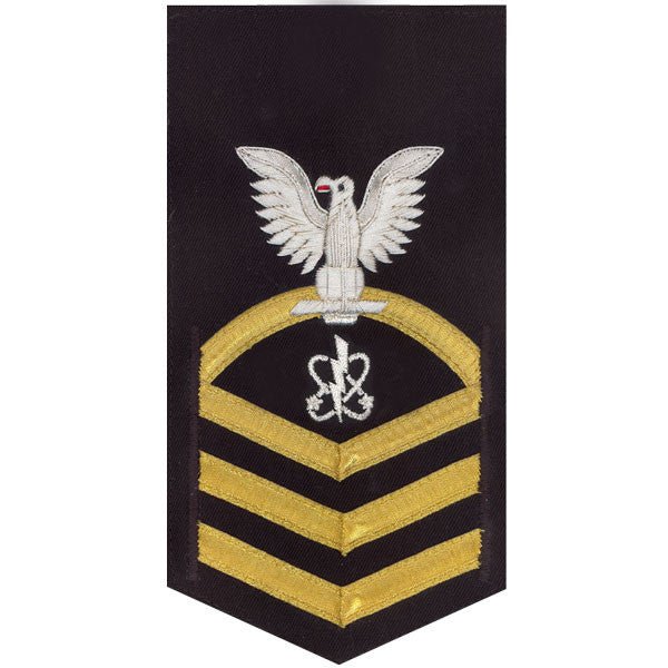 Navy E7 MALE Rating Badge: Electronics Warfare Technician - vanchief on blue - Hooyah Woodworks LLC