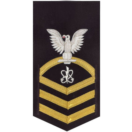 Navy E7 MALE Rating Badge: Electronics Warfare Technician - vanchief on blue - Hooyah Woodworks LLC