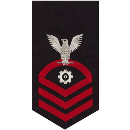 Navy E7 MALE Rating Badge: Engineman - seaworthy red on blue - Hooyah Woodworks LLC