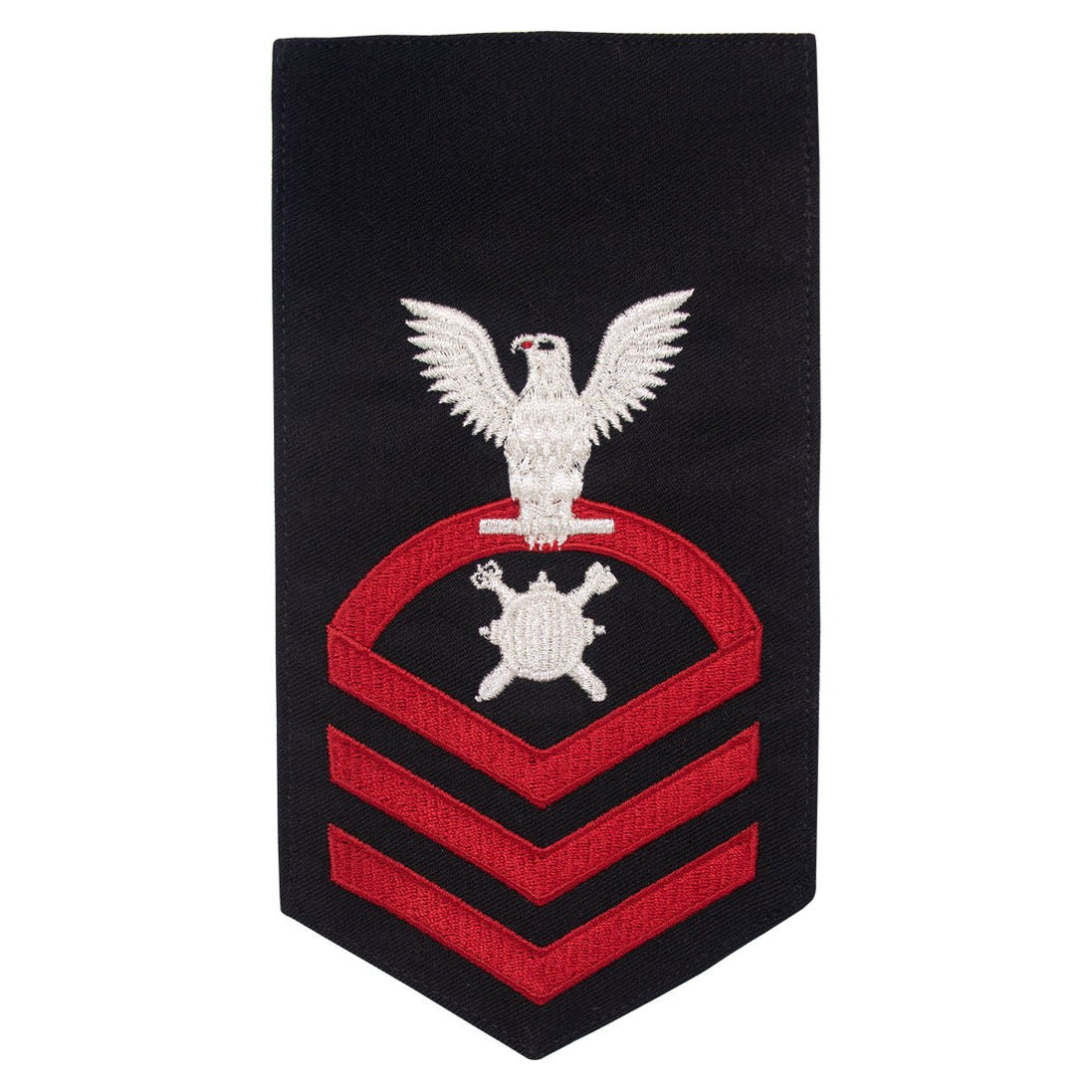 Navy E7 MALE Rating Badge: Explosive Ordnance Disposal - seaworthy red on blue - Hooyah Woodworks LLC