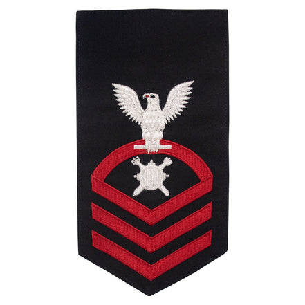 Navy E7 MALE Rating Badge: Explosive Ordnance Disposal - seaworthy red on blue - Hooyah Woodworks LLC