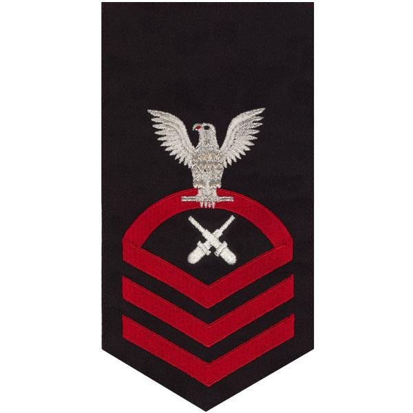 Navy E7 MALE Rating Badge: Gunner's Mate - seaworthy red on blue - Hooyah Woodworks LLC