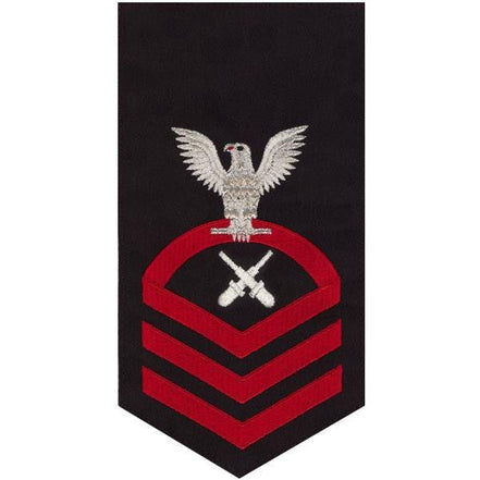 Navy E7 MALE Rating Badge: Gunner's Mate - seaworthy red on blue - Hooyah Woodworks LLC