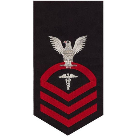 Navy E7 MALE Rating Badge: Hospital Corpsman - seaworthy red on blue - Hooyah Woodworks LLC