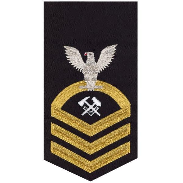 Navy E7 MALE Rating Badge: Hull Maintenance Technician - seaworthy gold on blue - Hooyah Woodworks LLC