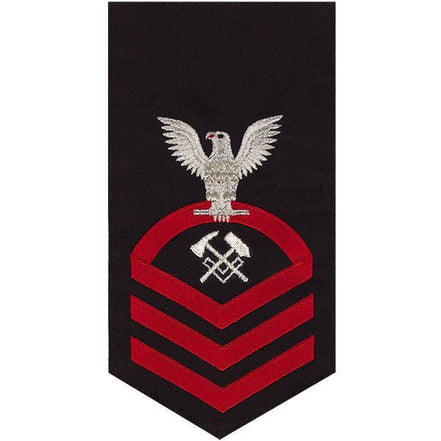 Navy E7 MALE Rating Badge: Hull Maintenance Technician - seaworthy red on blue - Hooyah Woodworks LLC