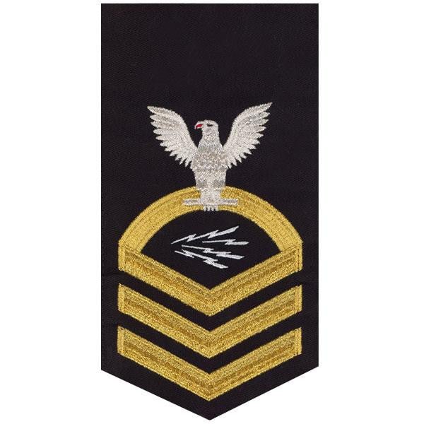 Navy E7 MALE Rating Badge: Information Technician Specialist - seaworthy gold on blue - Hooyah Woodworks LLC