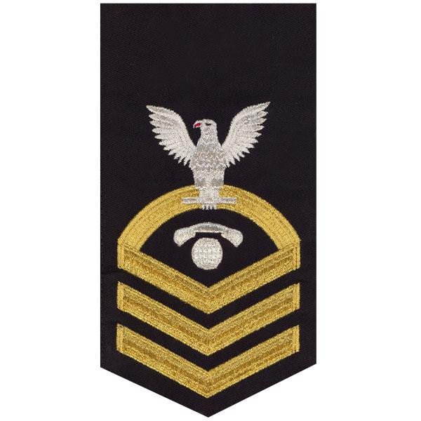 Navy E7 MALE Rating Badge: Interior Communications Electrician - seaworthy gold on blue - Hooyah Woodworks LLC