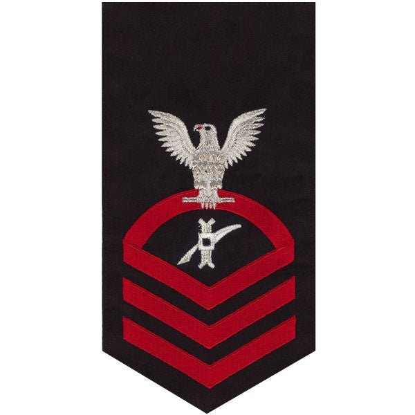 Navy E7 MALE Rating Badge: Legalman - seaworthy red on blue - Hooyah Woodworks LLC