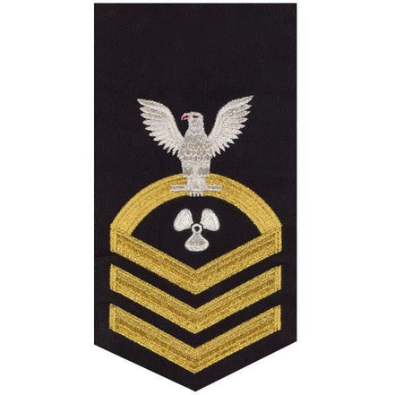 Navy E7 MALE Rating Badge: Machinist's Mate - seaworthy gold on blue - Hooyah Woodworks LLC