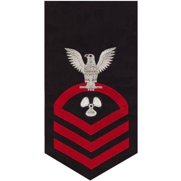 Navy E7 MALE Rating Badge: Machinist's Mate - seaworthy red on blue - Hooyah Woodworks LLC