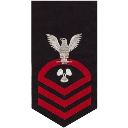 Navy E7 MALE Rating Badge: Machinist's Mate - seaworthy red on blue - Hooyah Woodworks LLC