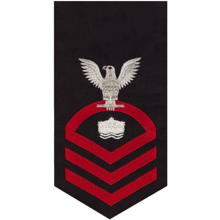 Navy E7 MALE Rating Badge: Mineman - seaworthy red on blue - Hooyah Woodworks LLC