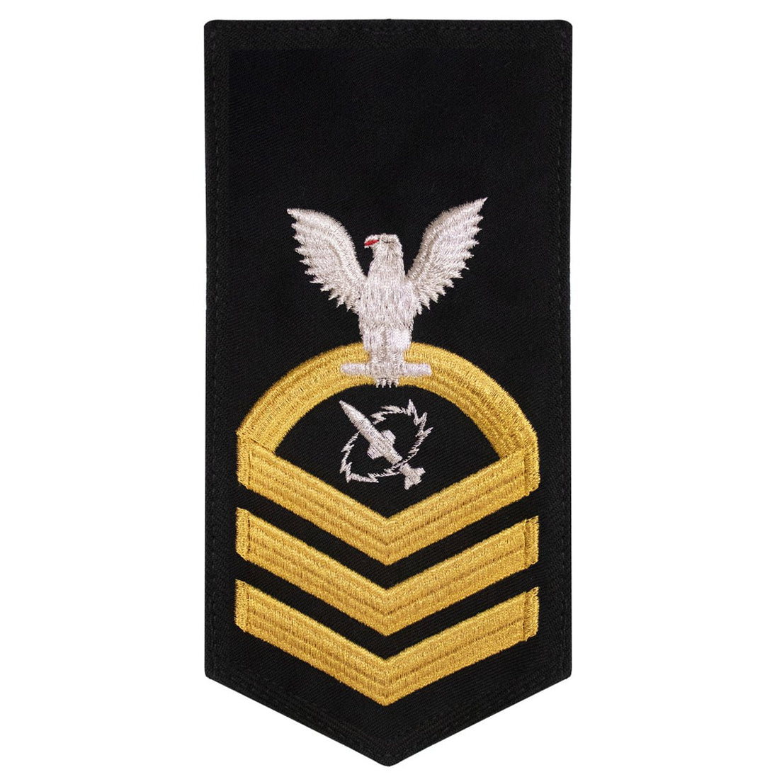 Navy E7 MALE Rating Badge: Missile Technician- seaworthy gold on blue - Hooyah Woodworks LLC