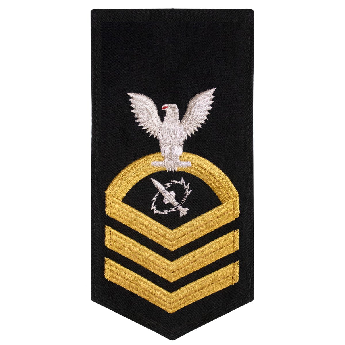 Navy E7 MALE Rating Badge: Missile Technician- seaworthy gold on blue - Hooyah Woodworks LLC