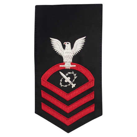 Navy E7 MALE Rating Badge: Missile Technician- seaworthy red on blue - Hooyah Woodworks LLC