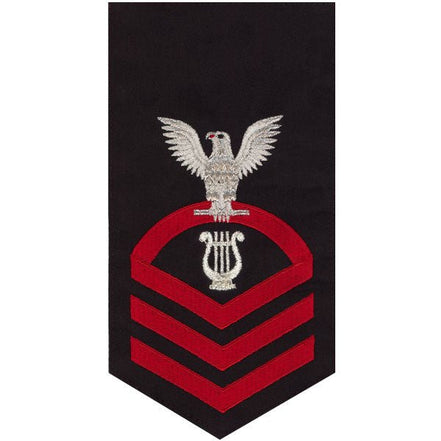 Navy E7 MALE Rating Badge: Musician - seaworthy red on blue - Hooyah Woodworks LLC