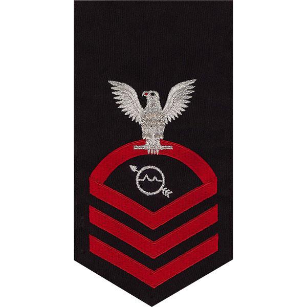 Navy E7 MALE Rating Badge: Operations Specialist - seaworthy red on blue - Hooyah Woodworks LLC