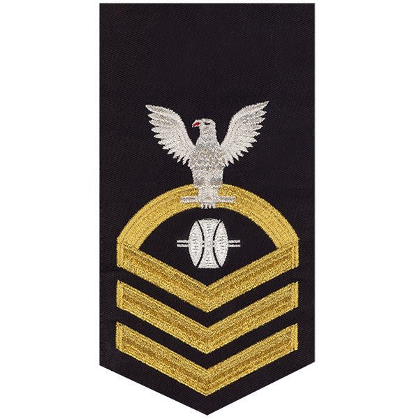 Navy E7 MALE Rating Badge: Opticalman - seaworthy gold on blue - Hooyah Woodworks LLC