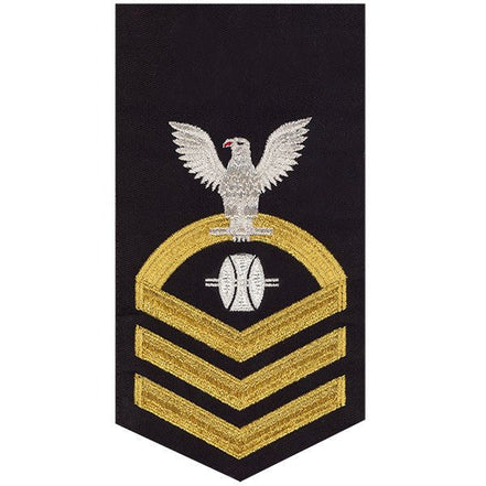 Navy E7 MALE Rating Badge: Opticalman - seaworthy gold on blue - Hooyah Woodworks LLC