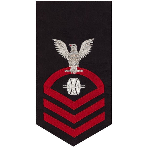 Navy E7 MALE Rating Badge: Opticalman - seaworthy red on blue - Hooyah Woodworks LLC