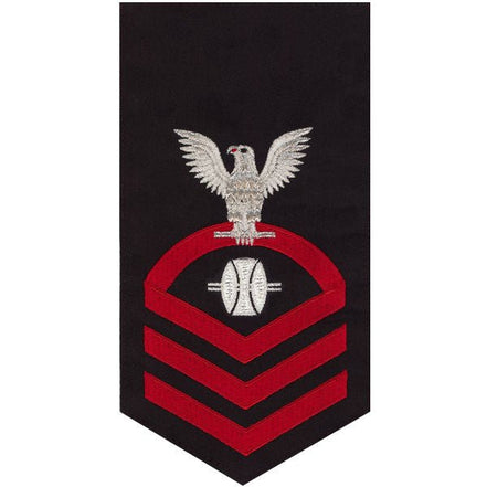 Navy E7 MALE Rating Badge: Opticalman - seaworthy red on blue - Hooyah Woodworks LLC