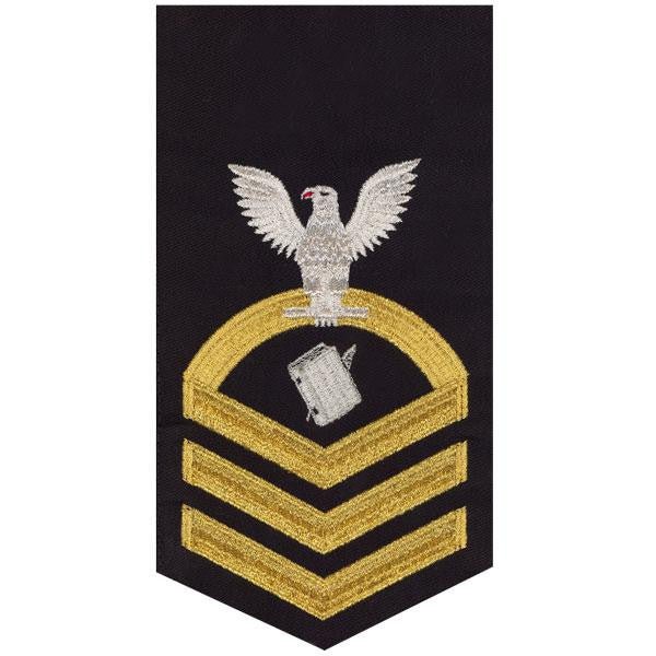 Navy E7 MALE Rating Badge: Personnelman - seaworthy gold on blue - Hooyah Woodworks LLC