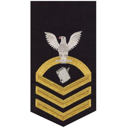 Navy E7 MALE Rating Badge: Personnelman - seaworthy gold on blue - Hooyah Woodworks LLC